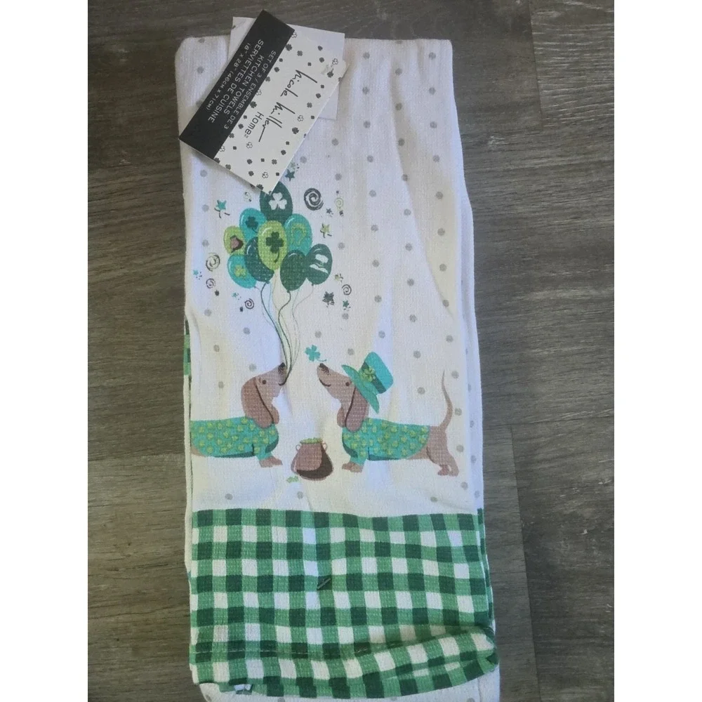 NICOLE MILLER St. Patrick's Day Dog Kitchen Towels - Set‎ of 3 - 18x28
